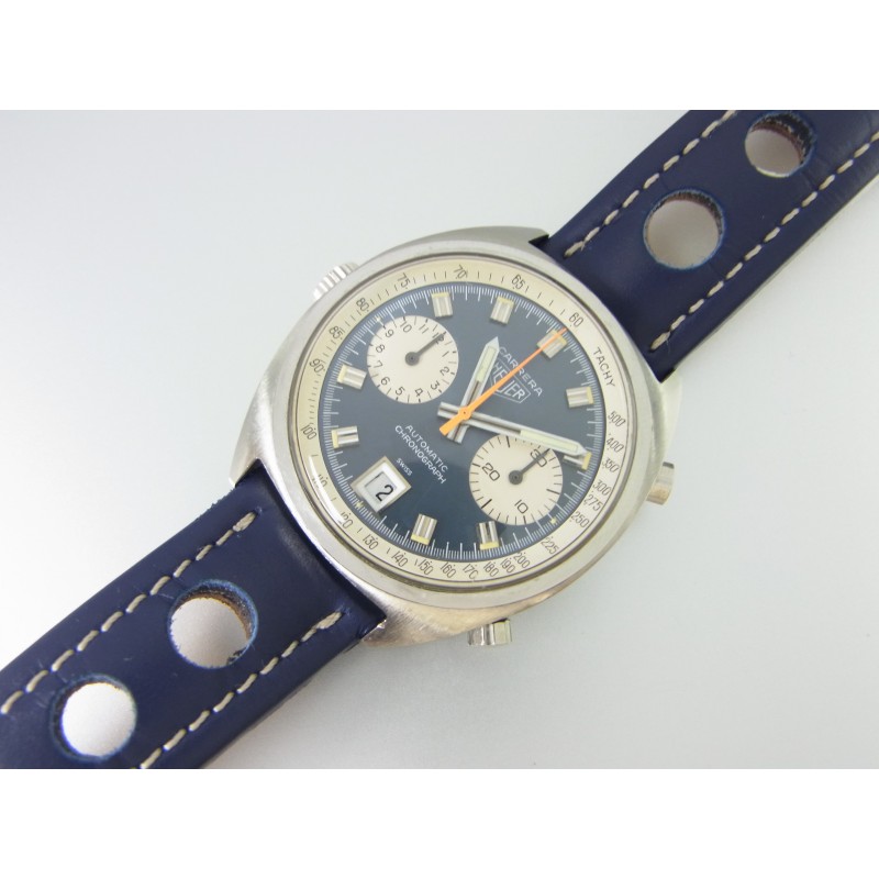 HEUER Carrera 1153 Automatik Chronograph Uhrwerk cal 12 Blue Dial vintage 1974